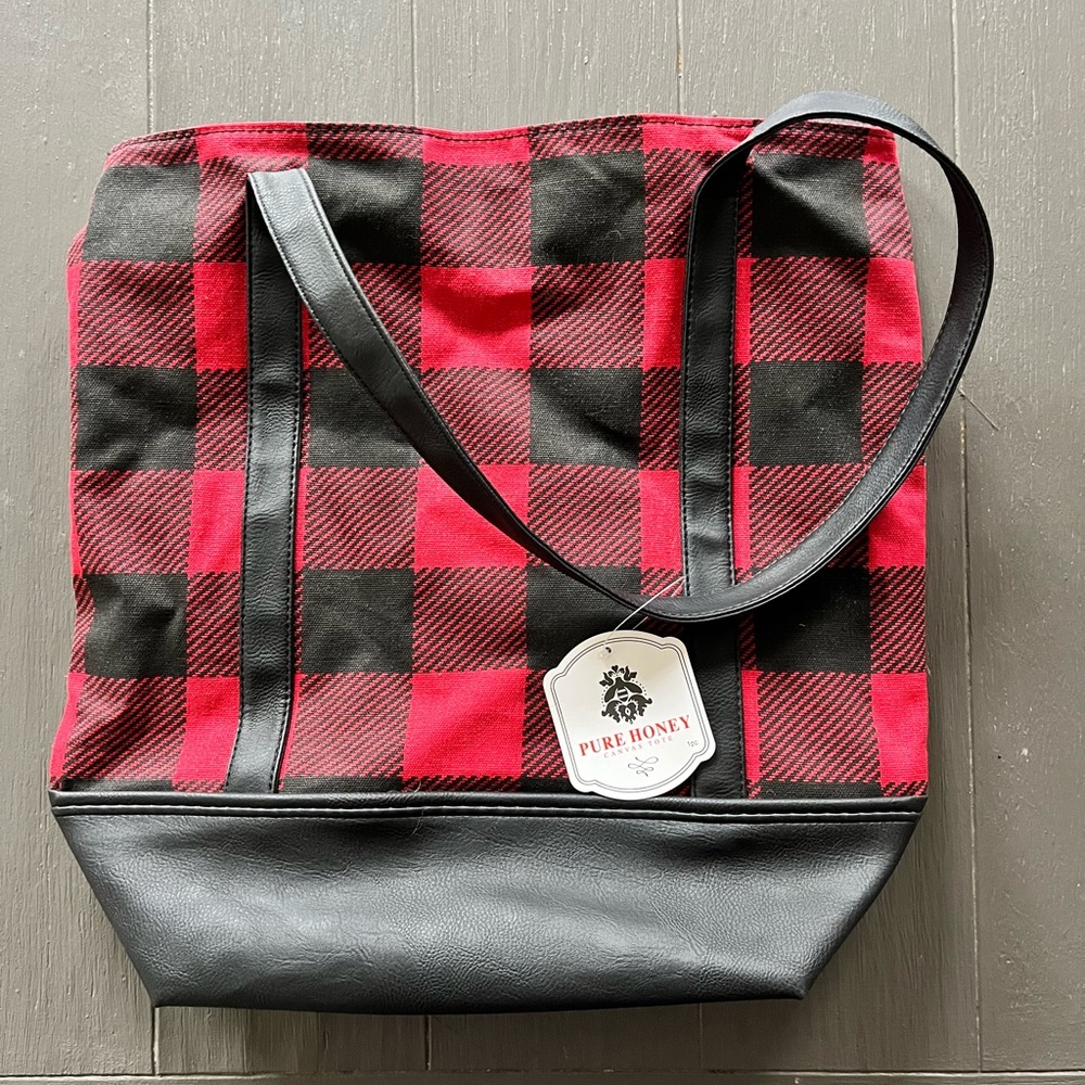 Never used black and red checkered tote